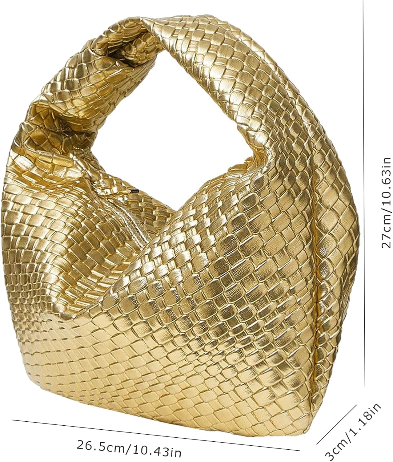 Women’s Woven Leather Hobo Bag with Knot Strap, Zipper Closure Shoulder Handbag