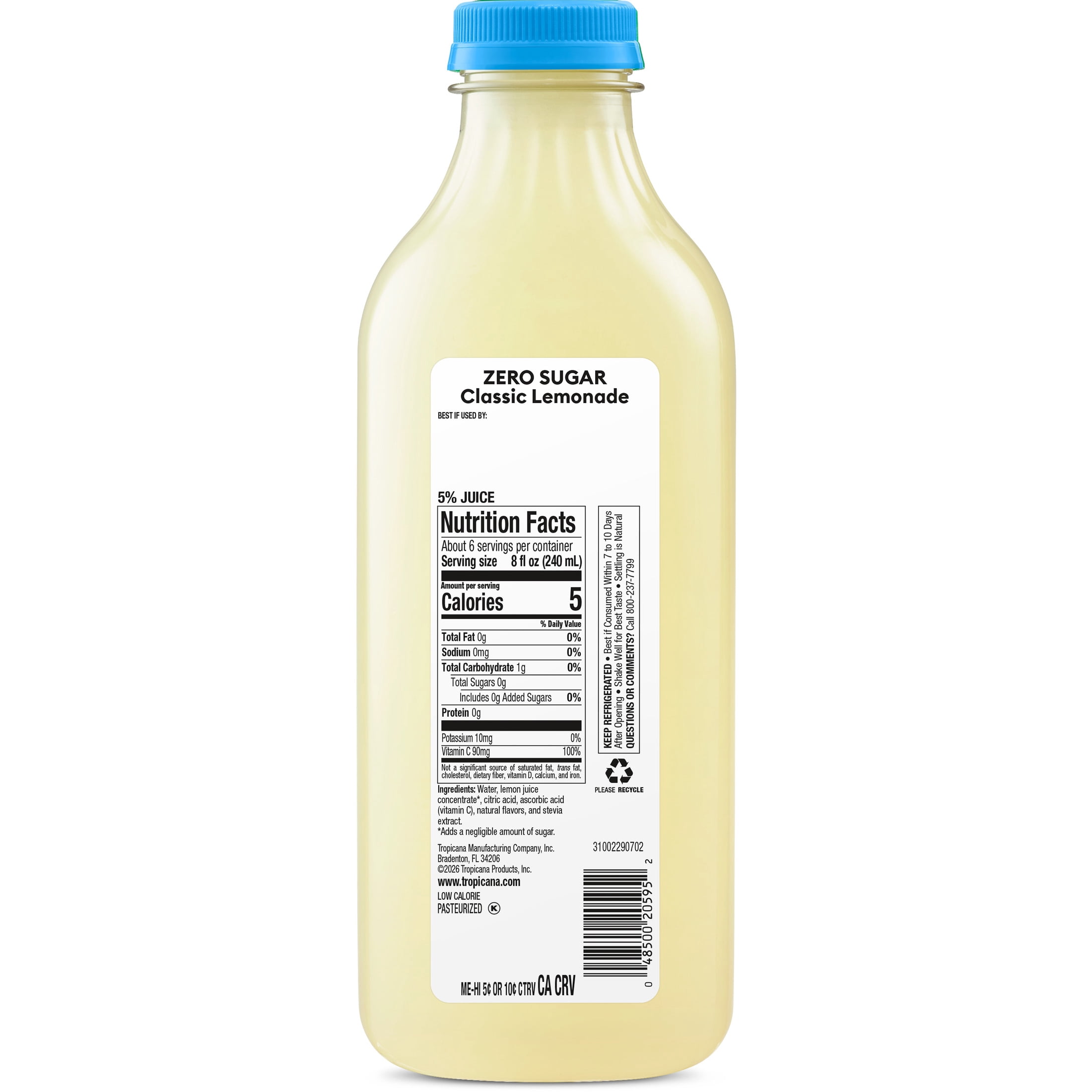 Tropicana Zero Sugar Classic Lemonade, 46 fl oz Bottle