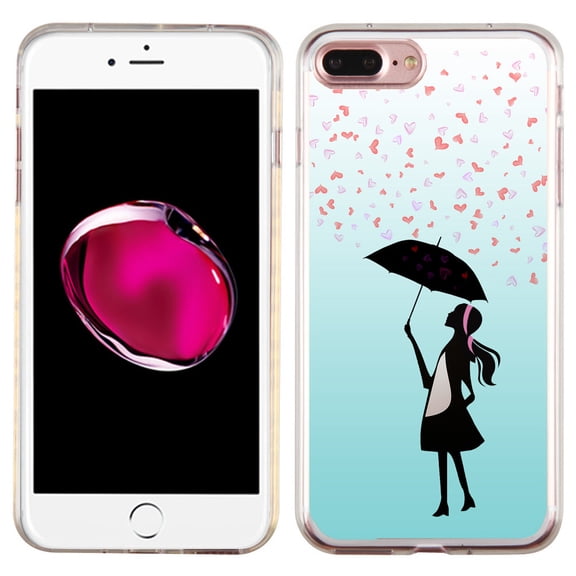 Slim-Fit Case for Apple iPhone 8 PLUS / 7 PLUS, OneToughShield ® Premium TPU Gel Protector Phone Case - Rain/Hearts