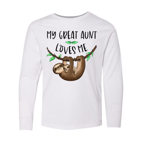 Inktastic My Great Aunt Loves Me Cute Sloth and Baby Long Sleeve Youth T-Shirt