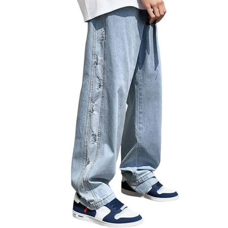 EHQJNJ Jeans for Men Leg Men s Pants Plus Size Street Jeans Fashion Trousers Loose Wide Men s Pants White Flare Jeans Mens Jeans Athletic Fit Straight Leg
