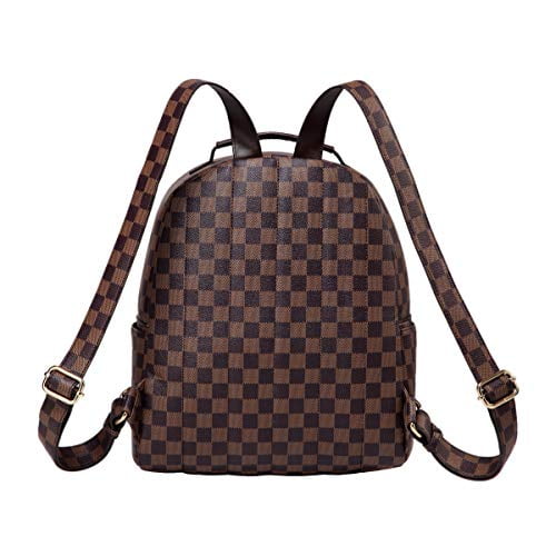 Daisy Rose Backpack Bag - Luxury PU Vegan Leather - Brown Checkered, Adult Unisex, Size: One Size