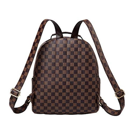 Daisy Rose - Daisy Rose Checkered Backpack bag - Luxury PU Vegan Leather (Brown) - 0 ...