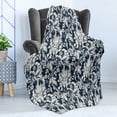 thumbnail image 4 of East Soft Flannel Fleece Blanket, Floral Illustration Oriental Eastern Style with Traditional Influences, Cozy Plush for Indoor and Outdoor Use, 60" x 80", Dark Blue Grey and Beige, by Ambesonne, 4 of 5