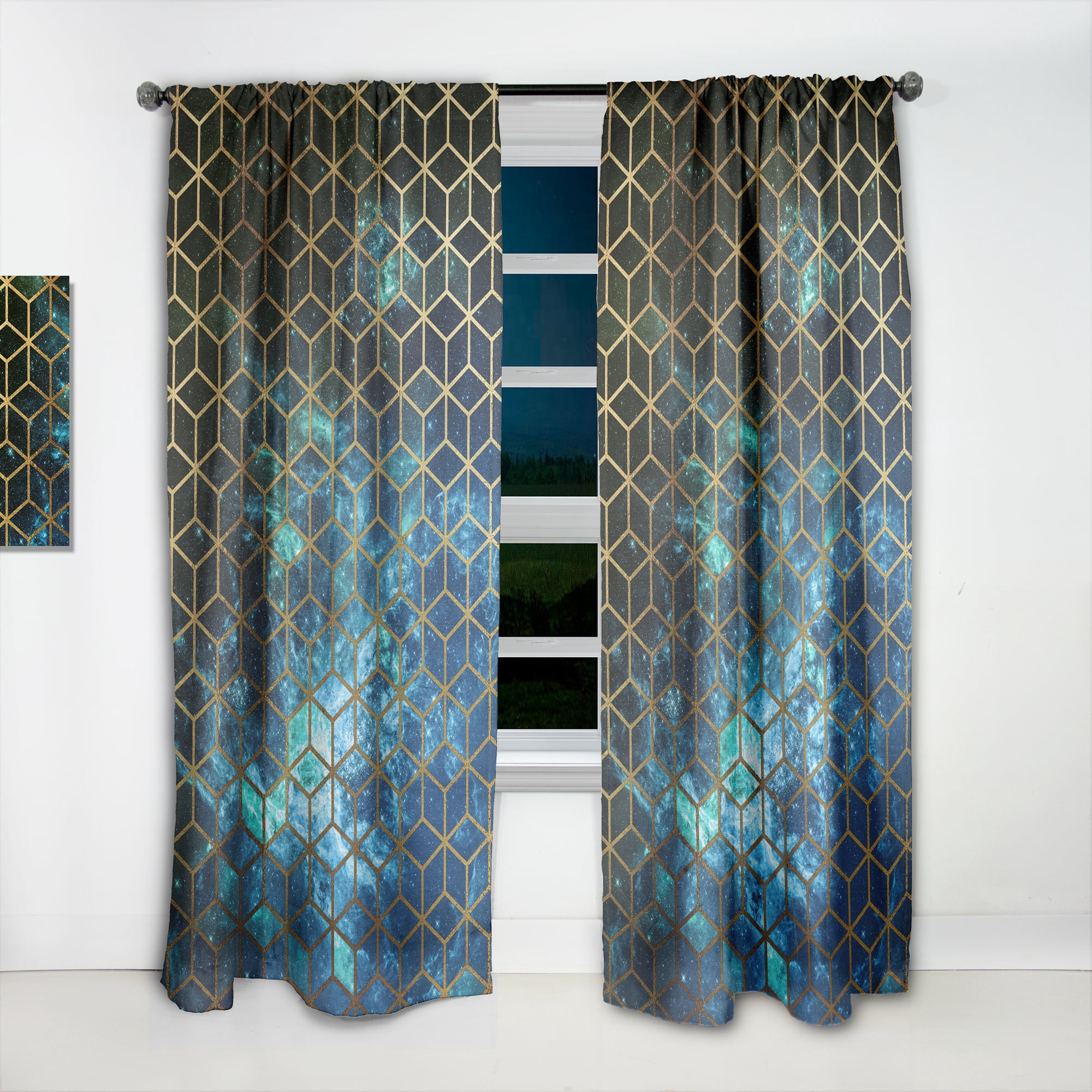 Designart 'Honeycomb Capital Gold XI' Modern & Contemporary Curtain Panel