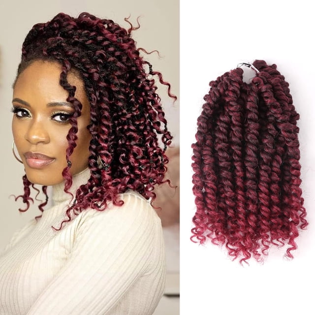 Passion Twist Hair – 8 pulgadas Passion Twist Crochet pelo para mujeres 8 paquetes de ganchillo pretrenzado pelo rizado Passion Twists extensiones de cabello trenzado sintético (8 pulgadas (paquete de