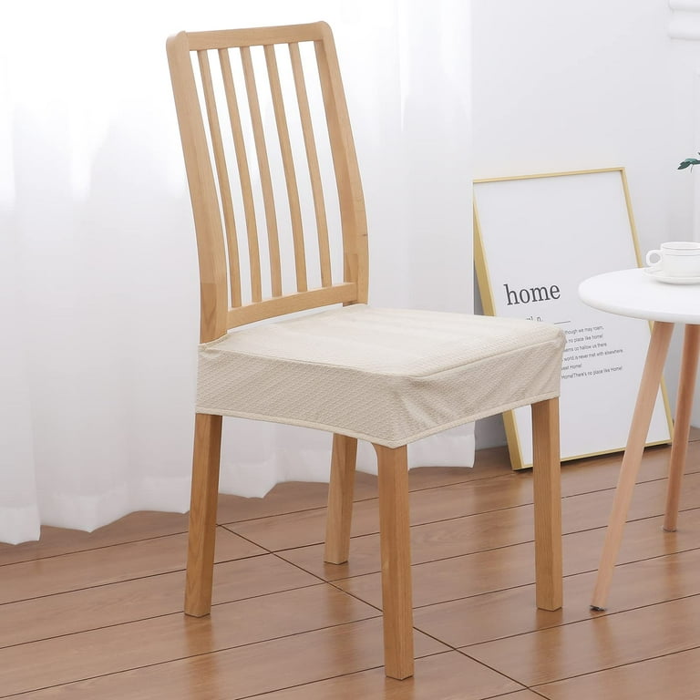 Smiry Waterproof Chair Seat Covers Stretch Jacquard Chair Covers for Dining Chairs Set of 2 Removable Chair Seat Slipcovers Protector Beige