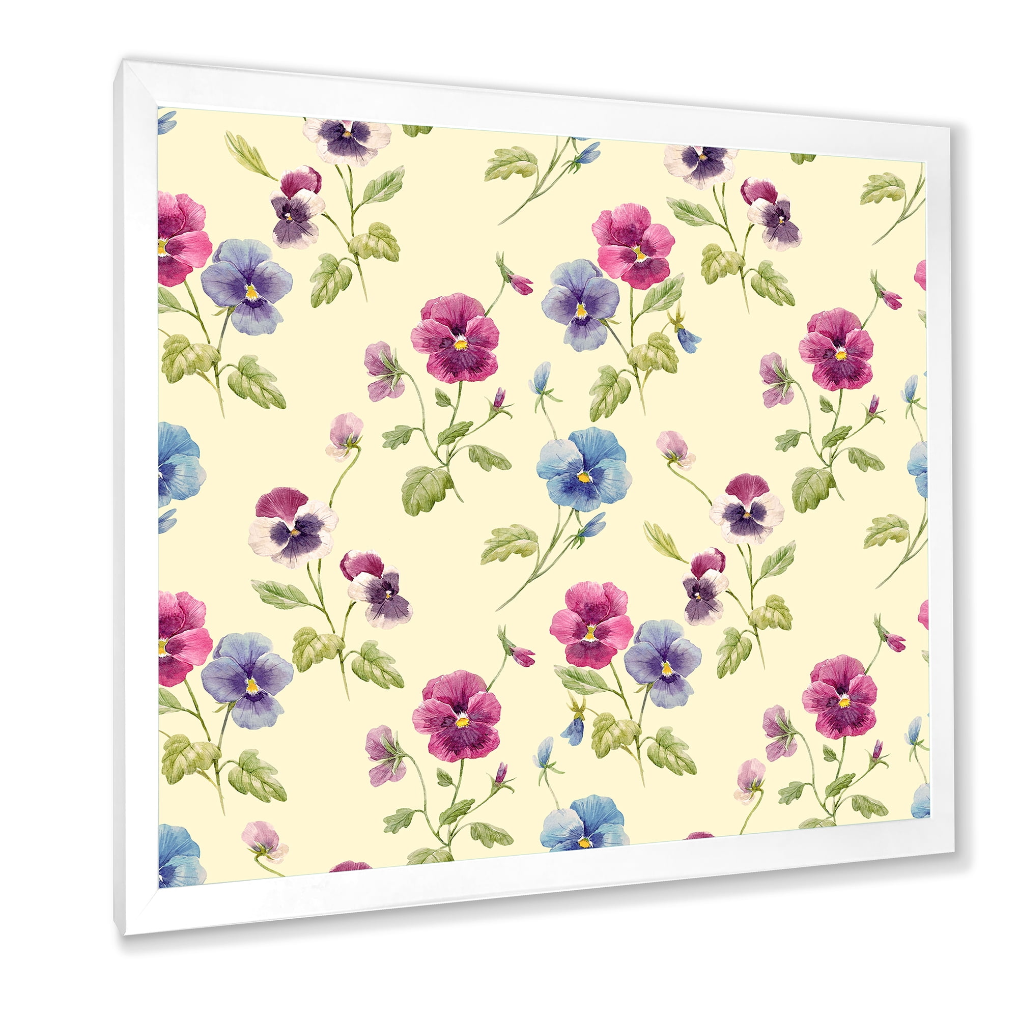 Designart 'Blue and Pink Pansy Flowers I' Traditional Framed Art Print