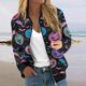 thumbnail image 2 of Chaqueta bomber informal con estampado de calabaza para mujer, abrigo ligero con cremallera y estampado floral para primavera y otoño, 2 of 5