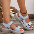 thumbnail image 4 of Domuza Wide Sandals for Women Dressy Strappy Arch Support Flat Wedge Sandals Women Open Toe Ankle Strap Comfortable Platform Slip-On Walking Shoes Dark Blue 8（EU-40）, 4 of 4