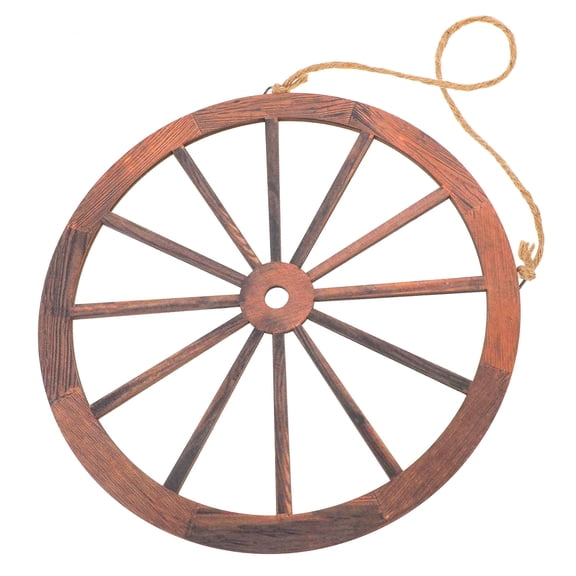 WASHWEPE Home Decorative Accessories Wagon Wheel Wall Decor Brown Wood 1Set Round Shape