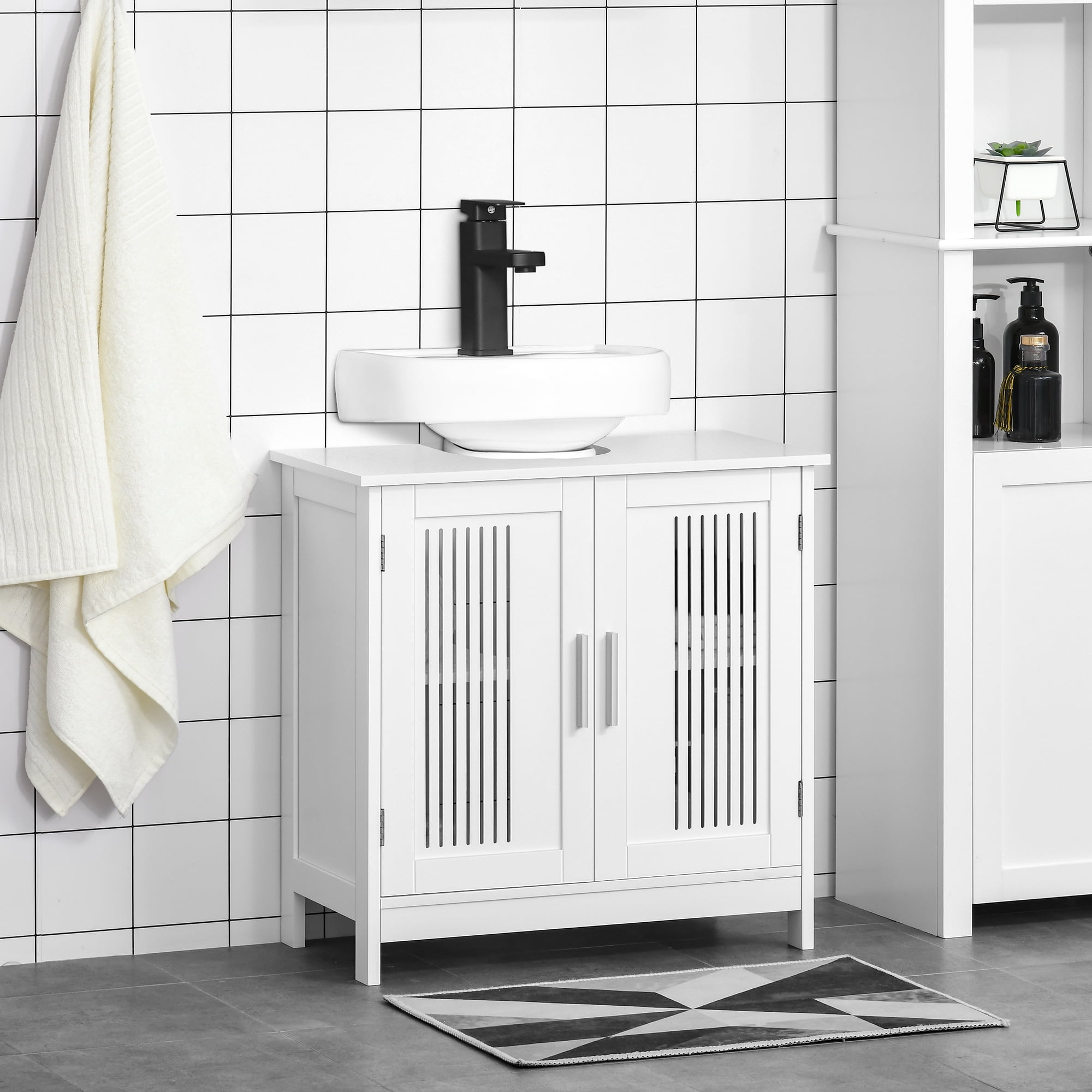  kleankin Pedestal Sink Storage Cabinet, Under Sink Cabinet, Bathroom  Vanity Cabinet with U-Shape and Adjustable Internal Shelf, White : Tools &  Home Improvement