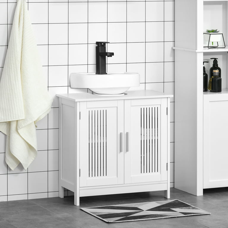 Kleankin Pedestal Under Sink Cabinet With Double Doors, Modern Bathroom  Vanity Storage Unit With Shelves, White : Target