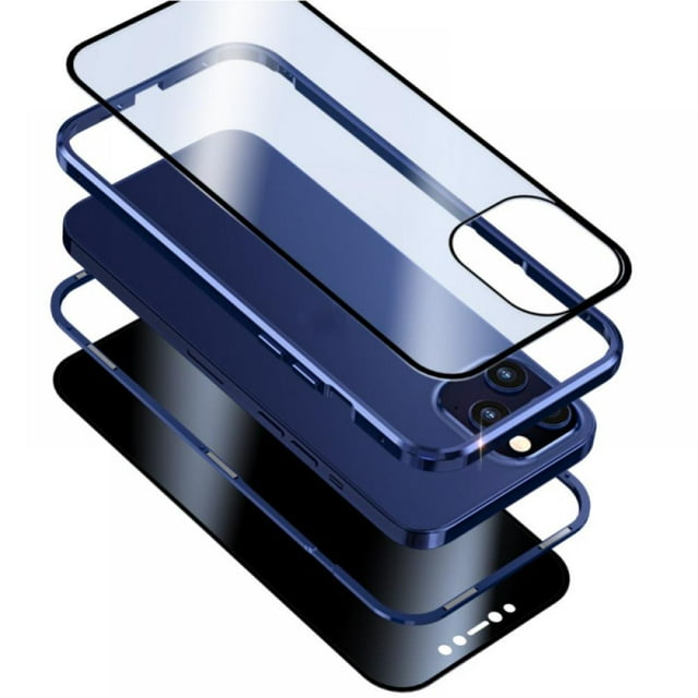 Mirror Phone Cover - Anti-Peeping Full Body Case Clear Tempered Glass Metal Magnetic Bumper Protection Privacy Cover For 12/ 12 Max/ 12 Pro/ 12 Pro Max