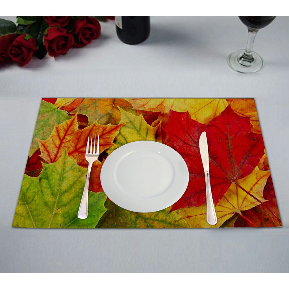 ZKGK Fallen Leaves in Autumn Placemat Table Mat 12x18 inches,Set of 2
