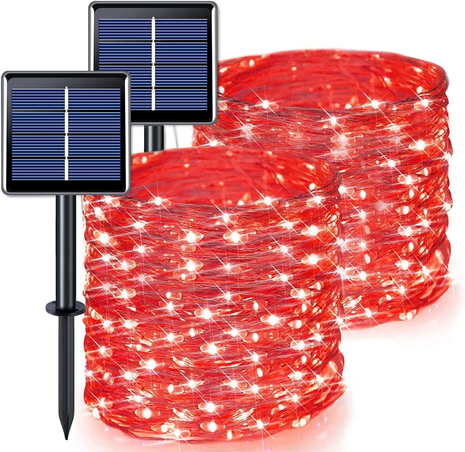2 Pack 98FT 100LEDs Solar Powered String Lights Copper Wire Fairy Light