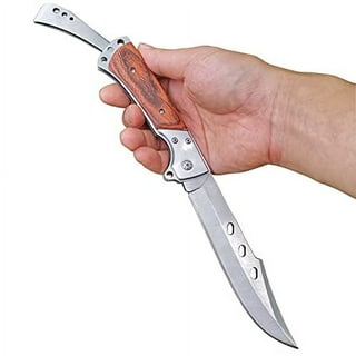  Long Blade Folding Knife - Sharp Hunting Hiking Camping  Tactical Survival Work Knives for Men Women - Foldable Large Knife with  Rosewood Handle - Fits any Knife Sharpener - Gift for