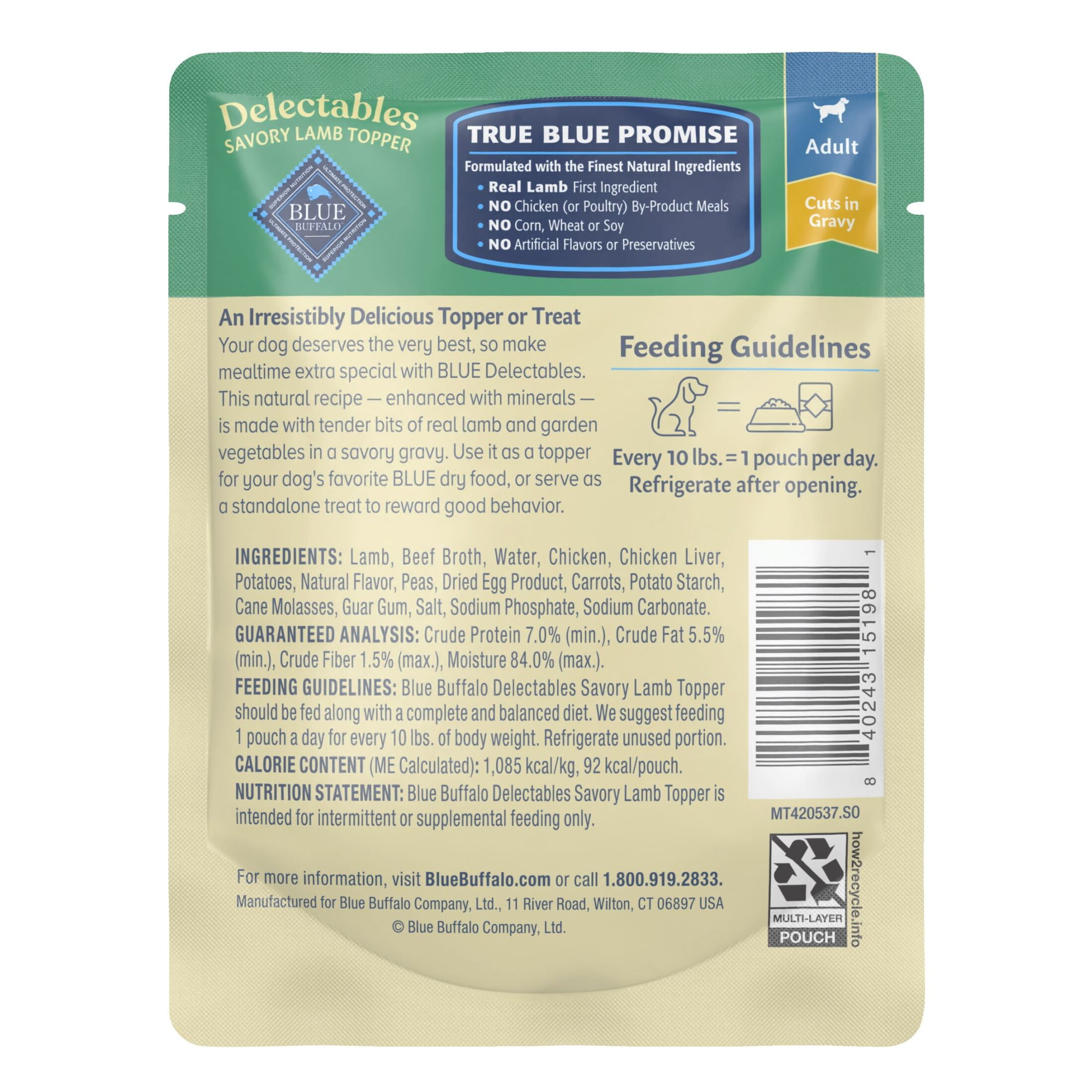 (12 pack) Blue Buffalo Delectables Natural Wet Dog Food Topper, Lamb Dinner 3oz