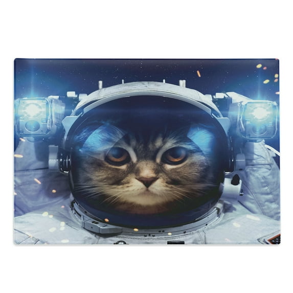 Space Cat Cutting Board, Felline Astronaut Theme Funny Illustration with Science Themes Exploring Universe, Decorative Tempered Glass Cutting and Serving Board, in 3 Sizes, by Ambesonne