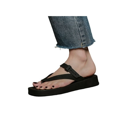 

Daeful Womens Thong Sandals Strap Buckle Slide Sandal Beach Flip Flops Summer Comfort Anti Skid Slip On Shoes Black 5.5