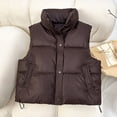 thumbnail image 3 of Winter Women Vest Coat Thickened Padded Zipper Closure Stand-up Collar Sleeveless Solid Color Winproof Heat Retention Outdoor Down Coat, 3 of 8