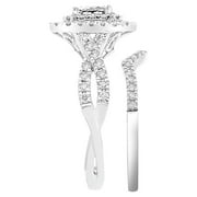 Forever Bride 10K White Gold 1 CTTW Diamond Cushion Halo Twist Bridal Set Women, Adults