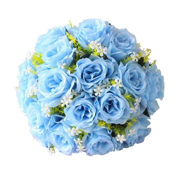 18 cabezas de rosas artificiales, con tallos, flores de seda s vintage falsas Azul Gloria Flores rosas
