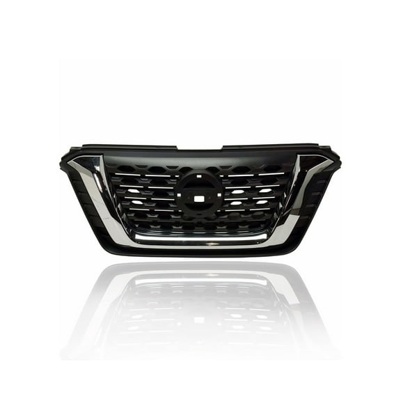 Grille - Compatible/Replacement for '18-20 Nissan Kicks S/SV - Black Frame, Chrome Trim Insert, With Emblem Provision - 623105RB0A