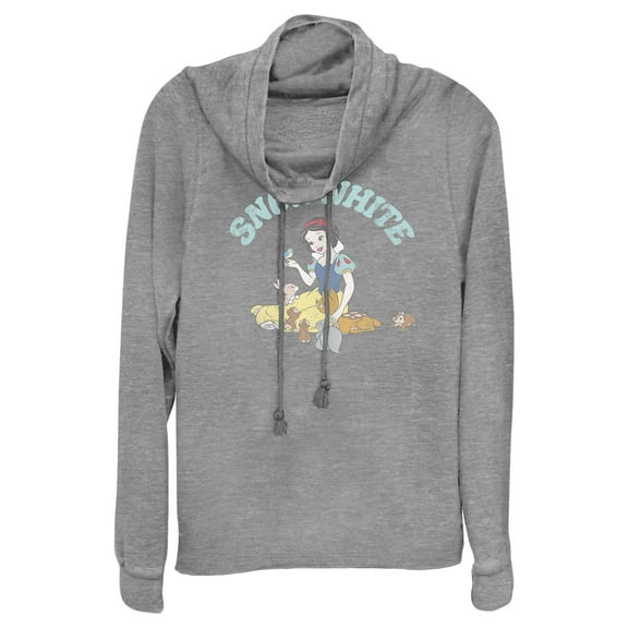 Junior's Snow White and the Seven Dwarfs Distressed Woodland Animals  Cowl Neck Sweatshirt Gray Heather X Small