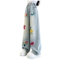 thumbnail image 7 of Staki Star Pants Girls Jeans Baggy Wide Leg Cute Teen Denim Pants Junior Mid Rise Elastic Band with Pockets Casual Clothes 5-9Y 10-14Y(Light Blue,11-12 Years), 7 of 7