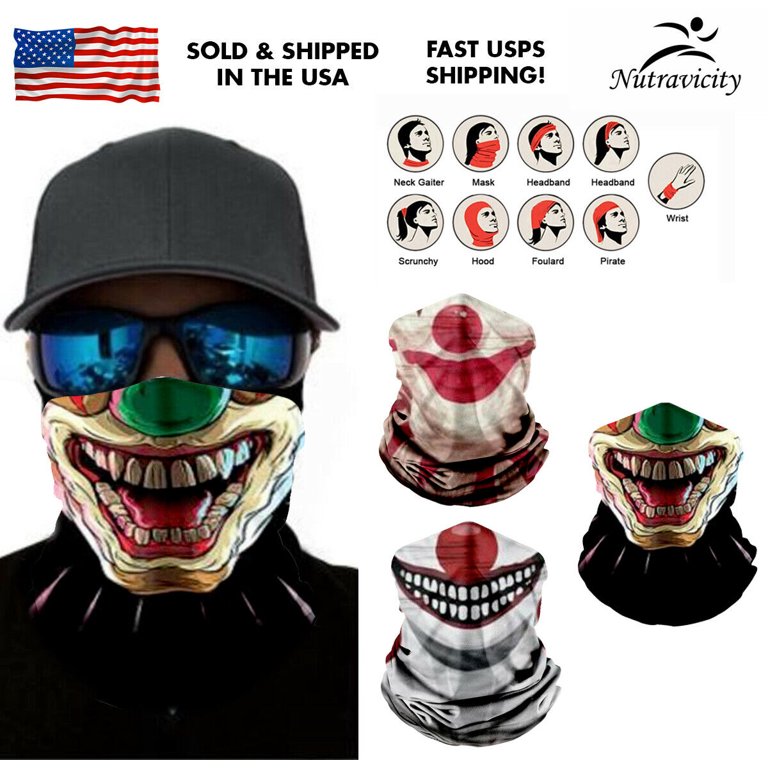 Nutravicity Clown Themed Face Balaclava Scarf Neck Fishing Shield Sun Gaiter Headwear Mask, Men's, Size: One Size