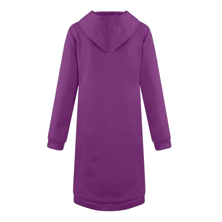 YDKZYMD Women s Zip Up Knee Length Hoodie Casual Fleece Tunic Sweatshirt with Pockets Fall Fashion Jacket with Pockets Purple M