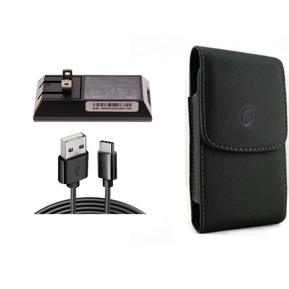 Case Belt Clip & Home Charger for iPhone 15 Pro Max - Leather Holster Cover Pouch and 6ft Long USB-C Cable Wall Power Adapter Type-C Charging Cord J1W for iPhone 15 Pro Max (6.7")