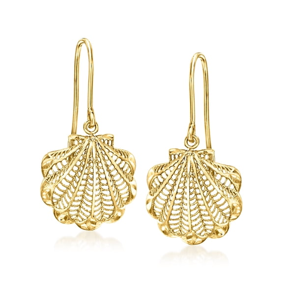 Ross-Simons Italian 14kt Yellow Gold Scallop Seashell Drop Earrings, Women's, Adult