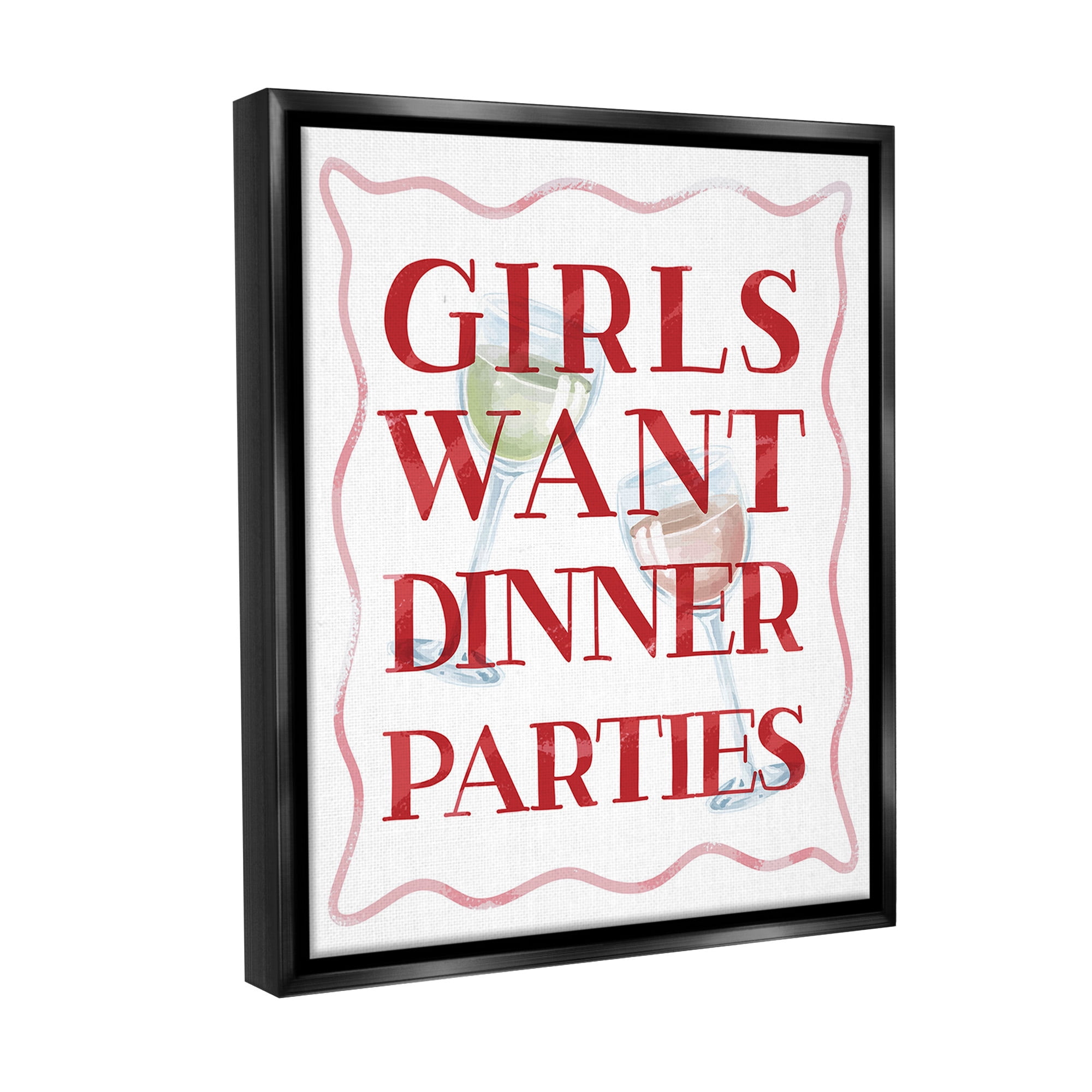 Stupell Industries Girls Want Dinner Parties Food & Beverage Painting Black Floater Framed Canvas Art Print Wall Art, 25 x 31