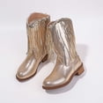 thumbnail image 6 of Puntoco Girls Glitter Fringe Cowboy Mid-Calf Boots Round Toe Side Zipper Low Block Heel Western Sparkly Tassel Boots for Party, 6 of 8