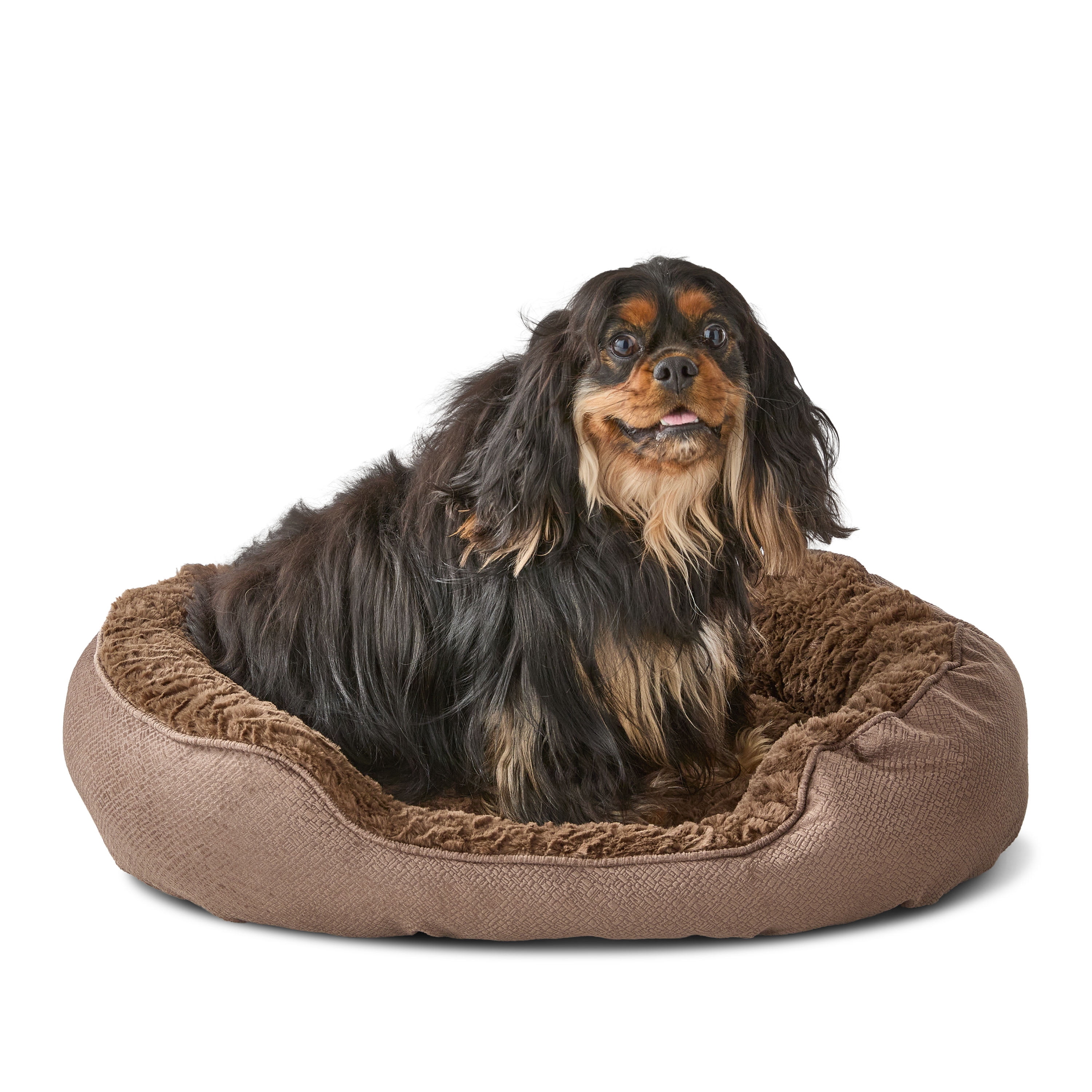 Vibrant Life Large Oval Cuddler Bolster Cat or Dog Bed, Brown, 32" x 42"