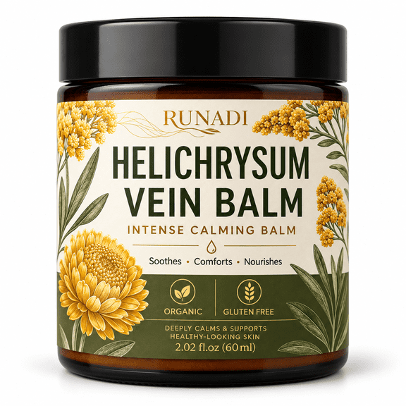Helichrysum Vein Balm, Botanical Skin Comfort Balm, Nourishing Soothing Topical Body Balm for Skin, Gluten‑Free Organic Formula, 60 Ml