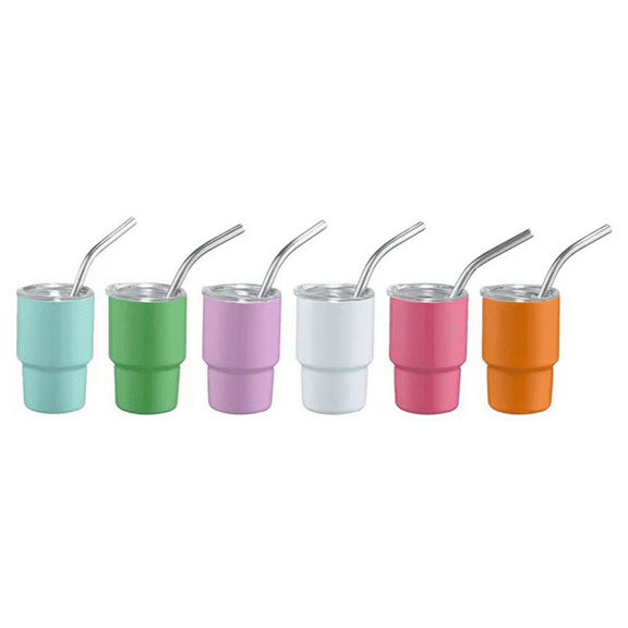 Mini Tumbler Shot Glass with Straw Sublimation Double Layer Metal Cute Glasses Set 3oz Lids