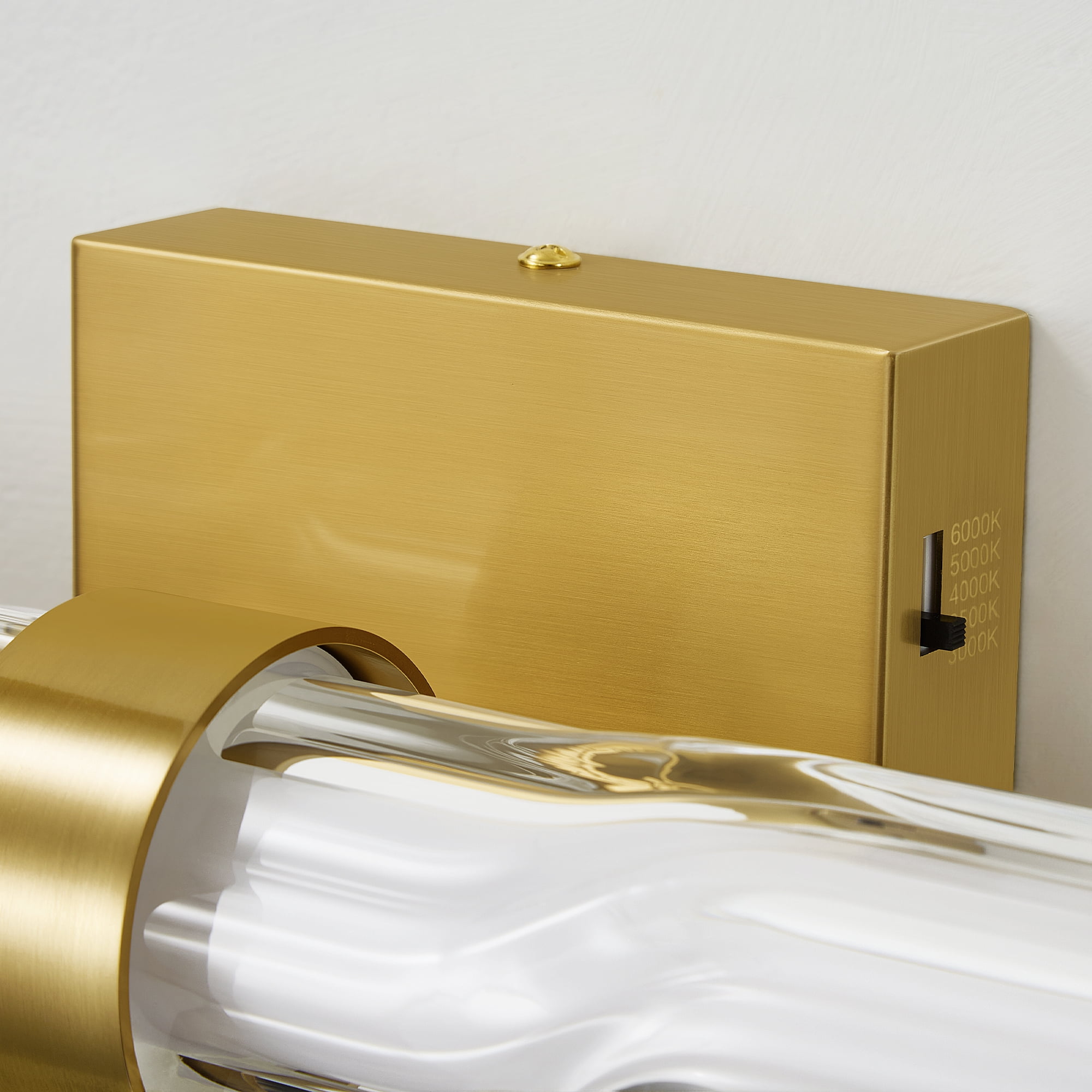 KAISITE 5CCT Modern Dimmable Indoor LED  Glass Wall Sconces, Slide Switch for Warm Light Adjustment, Ideal for Vanity, Hallway and Bedside Areas, Gold