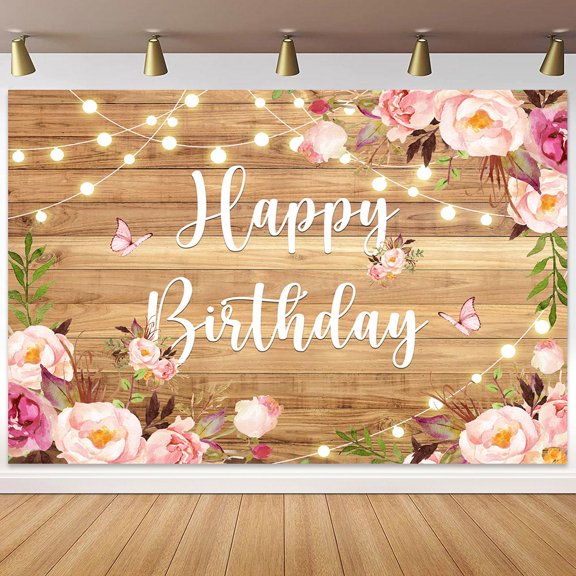 Rustic Wood Flowers Photo Backdrop Floral Wooden Texture Board Floor Wall Birthday Party Backdrop,6X4FT
