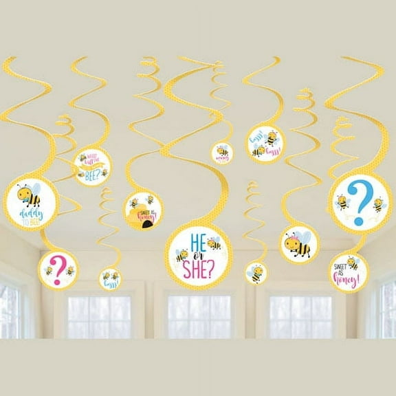 Baby Shower 'What Will it Bee?' Hanging Swirl Decorations (12pc)