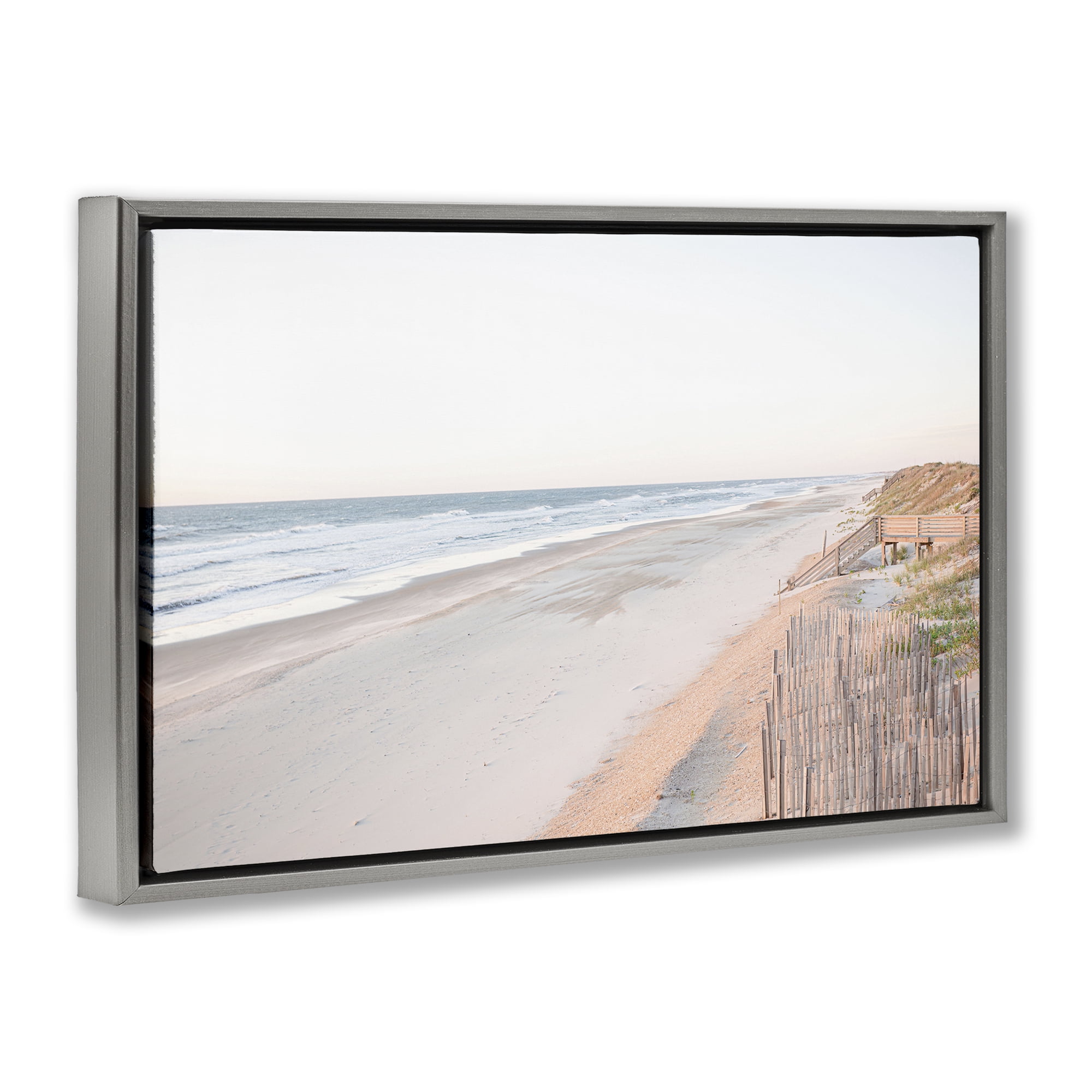 Stupell Industries Vast Beach Horizon Landscape & Nature Painting Gray Floater Framed Canvas Art Print Wall Art, 31 x 21