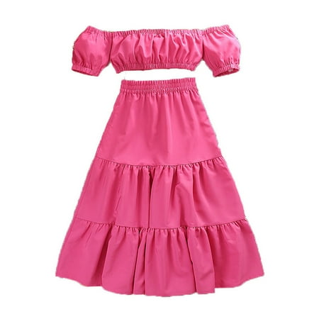 

Toddler Girls Outfits Holiday Outfits Little Child Big Kids One Shoulder Short Sleeved Tops Pleated Long Skirt Summer Solid Color Suit Fall Girls Clothings 8-9 Years