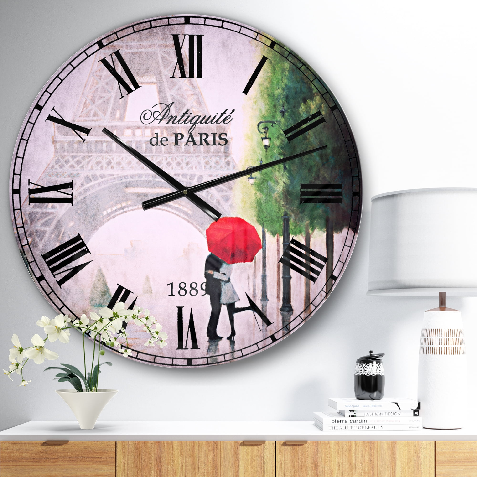 Designart Oversized Purple Analog Round Country French Modern Wall Clocks, CLM31131-C23