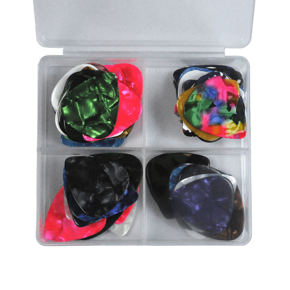 75pcs Celluloid 351 Shape Guitar Picks Plectrums Assorted Thickness With Box
