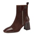 thumbnail image 1 of NECHOLOGY Botas Mujer Adulto Femenino Zapatos Botines de mujer Botines de mujer de otoño e invierno Color sólido Cuero simple de gamuza Cómodo Punta cuadrada Tacón cuadrado (Coffee, 7), 1 of 7