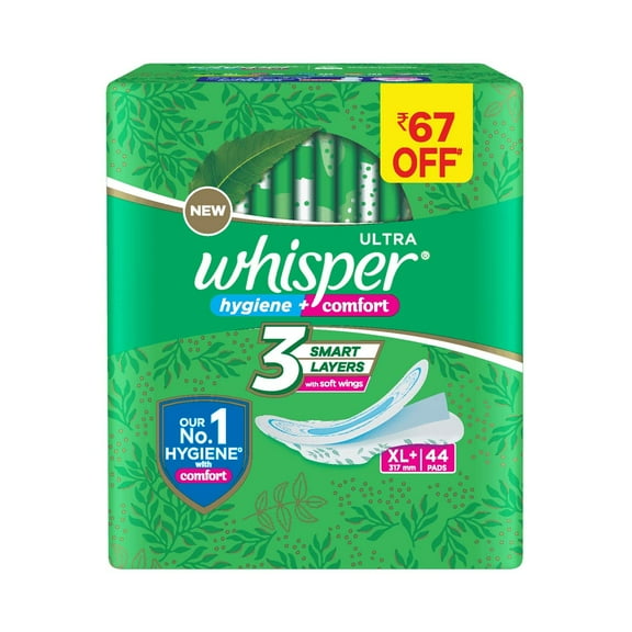 Whisper Ultra Clean Sanitary Pads For Women, Xl Plus Pack Of 44 Napkins