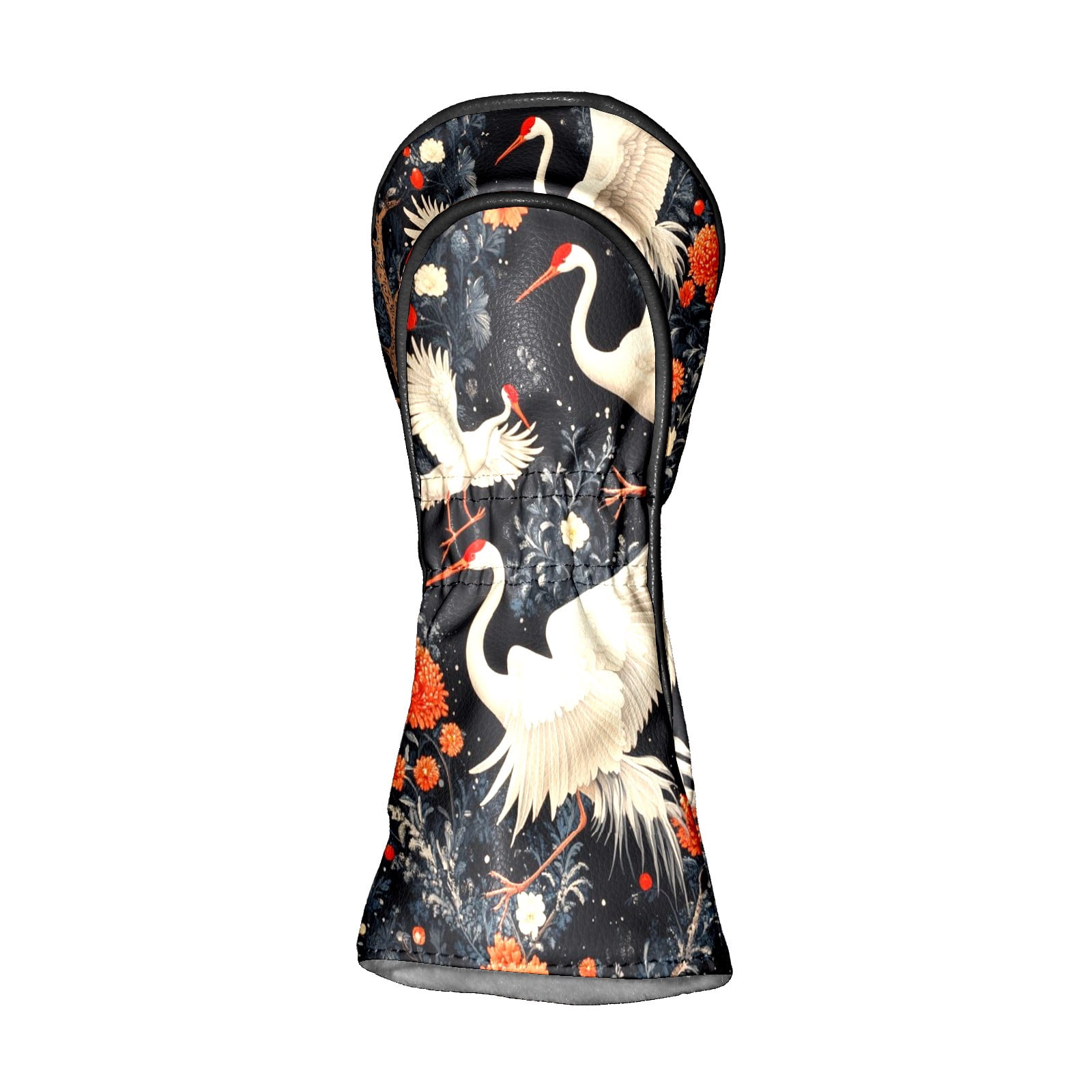 Golf Head Covers - White Crane Design, Premium Waterproof PU Leather, Plush Lining, Fits Driver/Hybrid, Elegant Bird Golf Gift