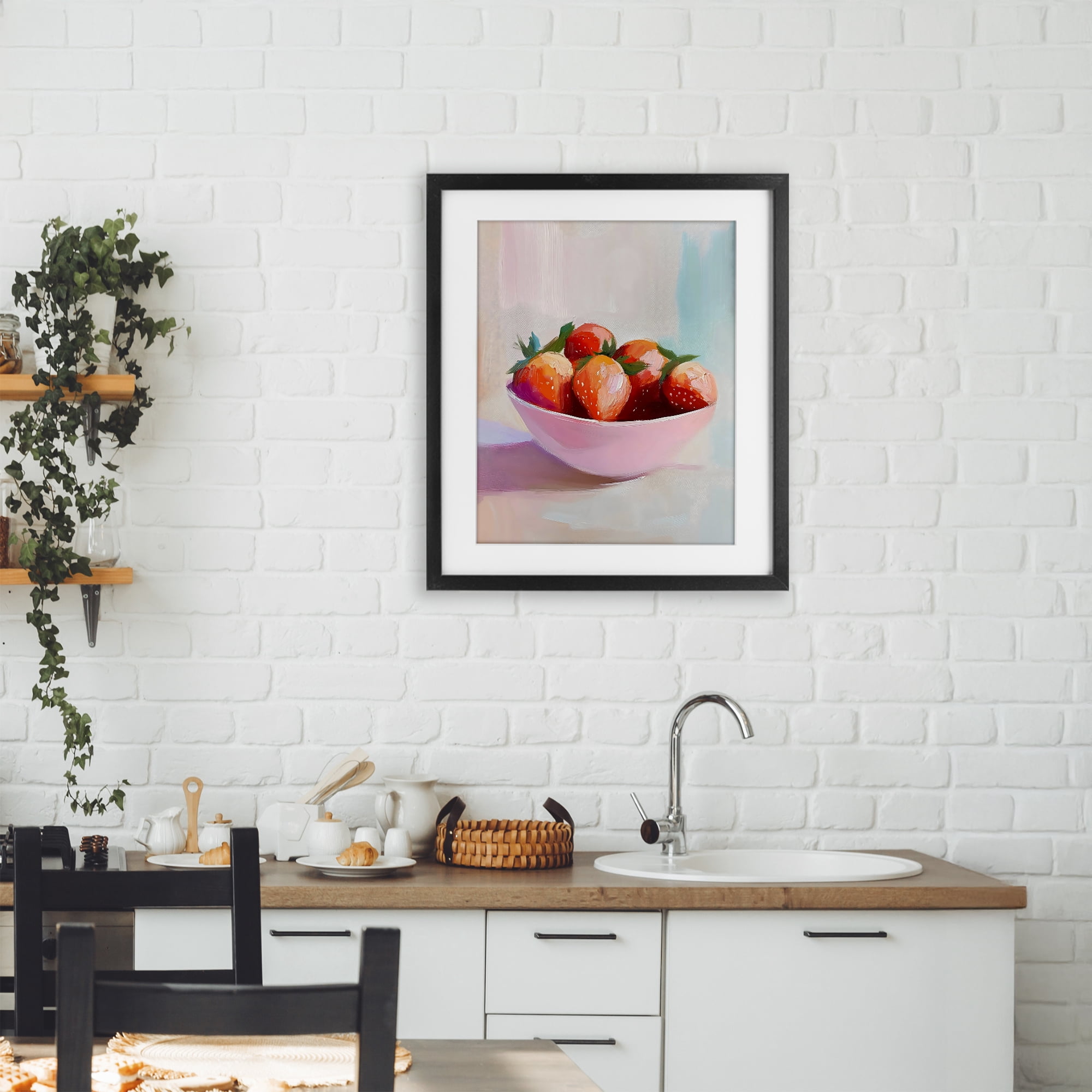 Stupell Industries Pastel Bowl of Strawberries Black Framed Print Under Glass, design by The Prints Vibe